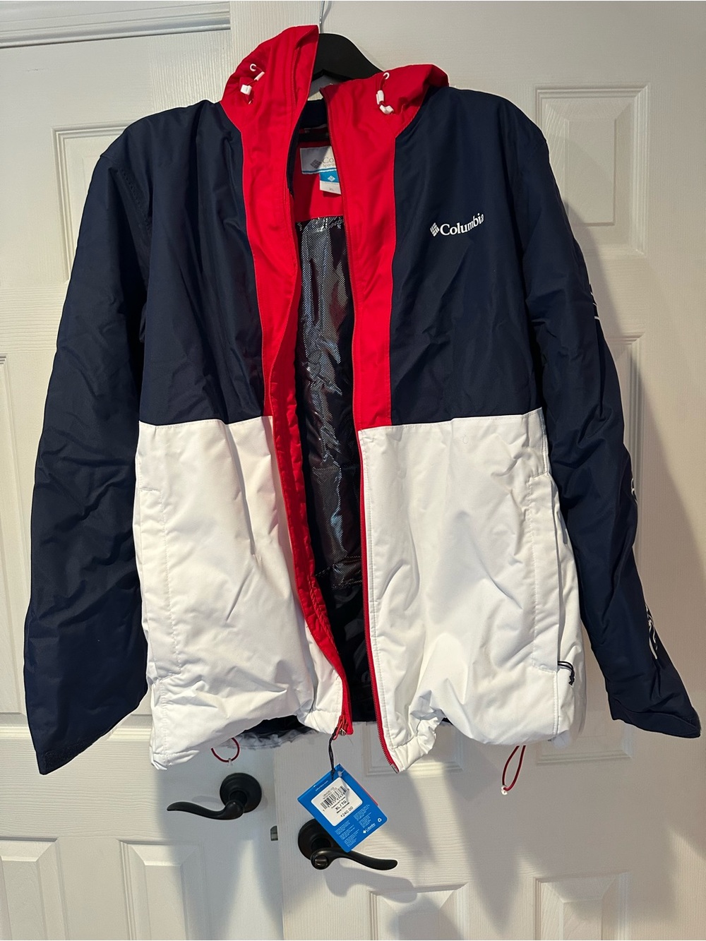 Columbia Men’s Colorblock Hooded Puffer Jacket - Navy/White/Red, TimberTurner